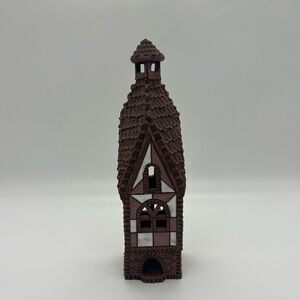 Lithuanian Pottery Cottage Bell Tower Tea Light Luminary Incense Holder 9”
